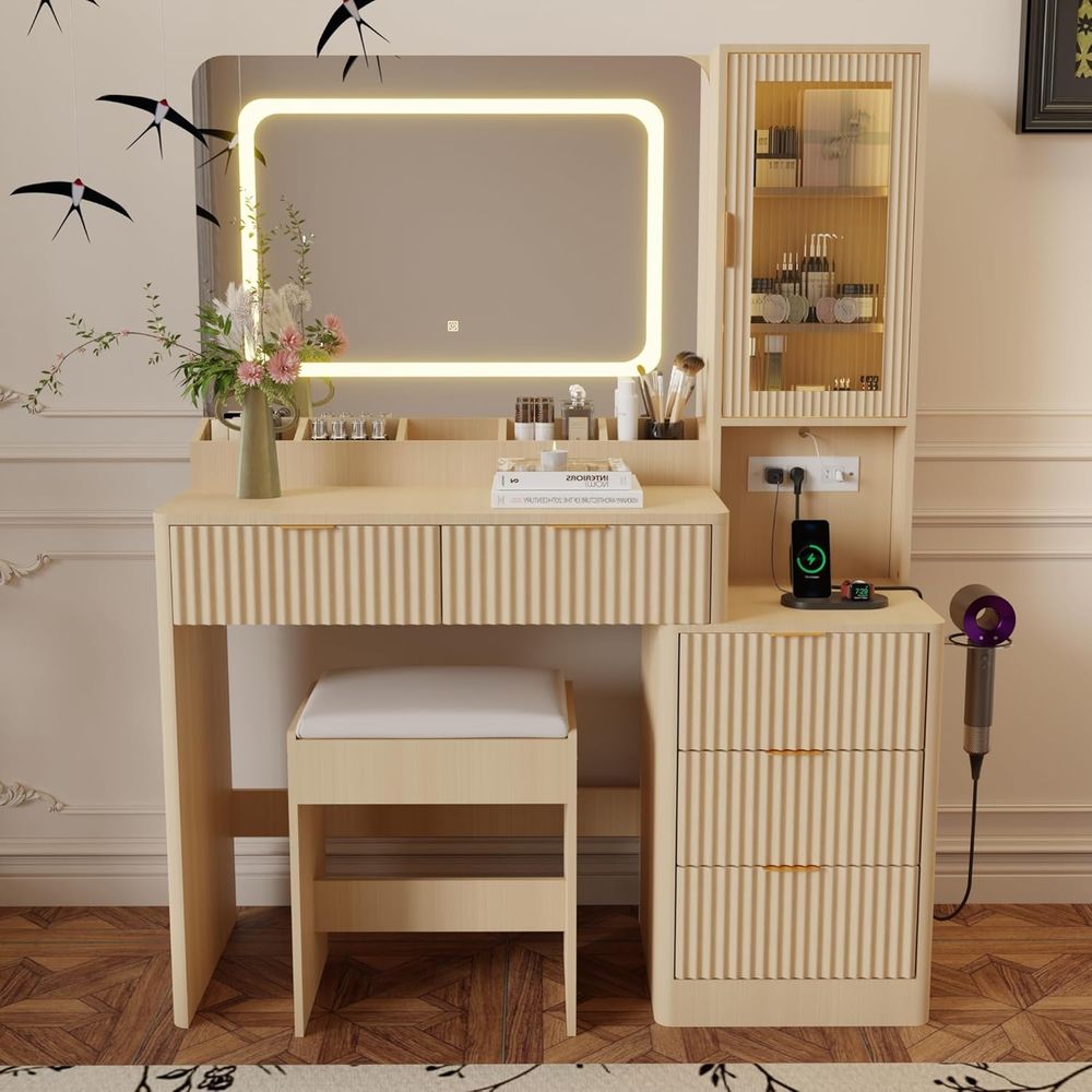 Desk Charging Station - 43.3 LED Lighted Vanity Desk with