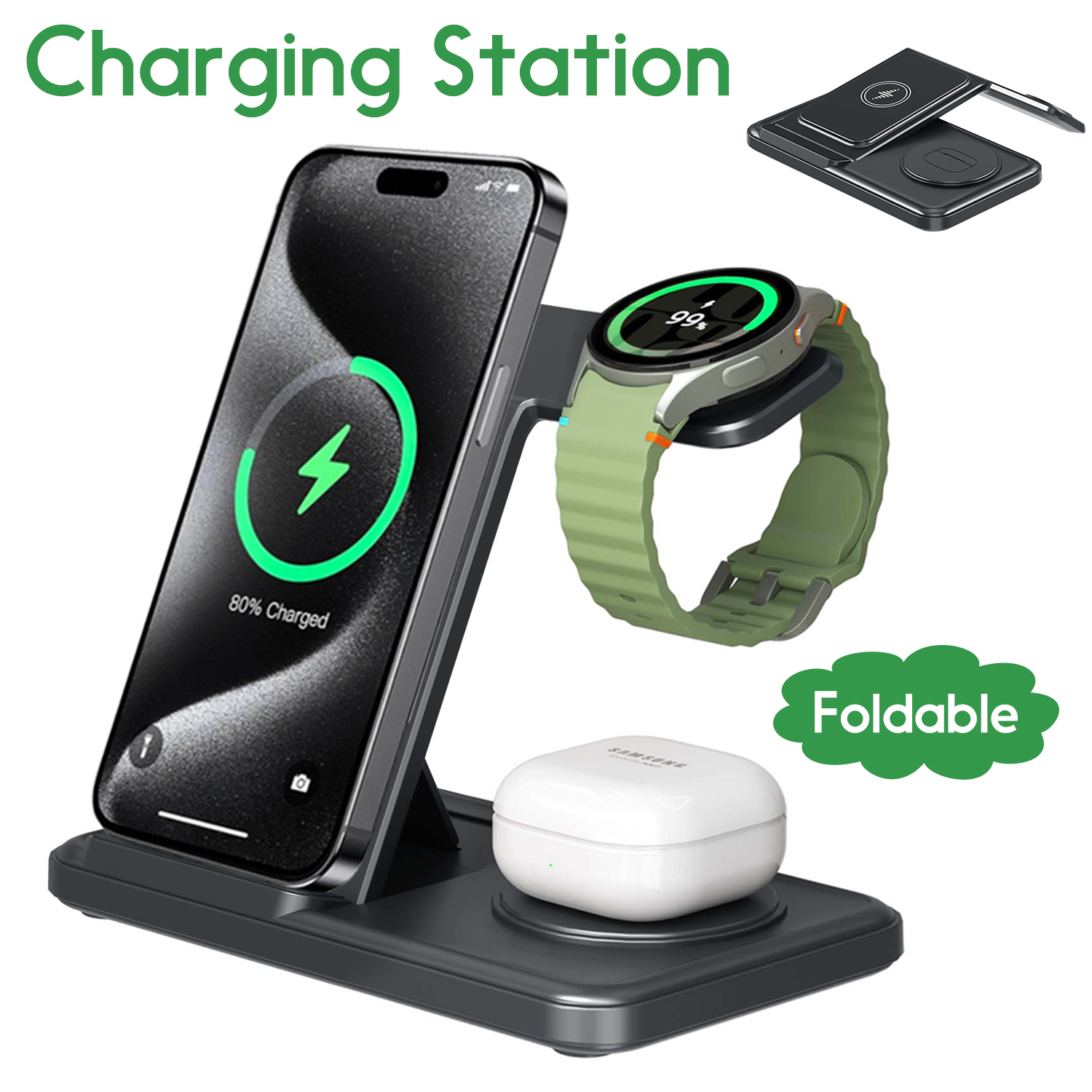 Desk Charging Station - Desktop 3-in-1 Wireless Charger Station For