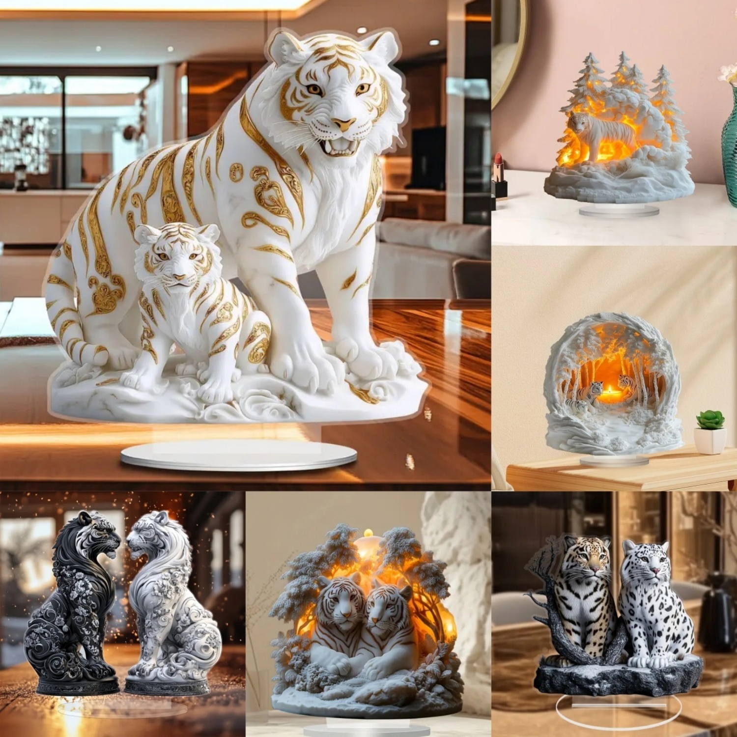 Home Office Desk Ideas - Two Tigers Statue,2D Flat Animals Acrylic