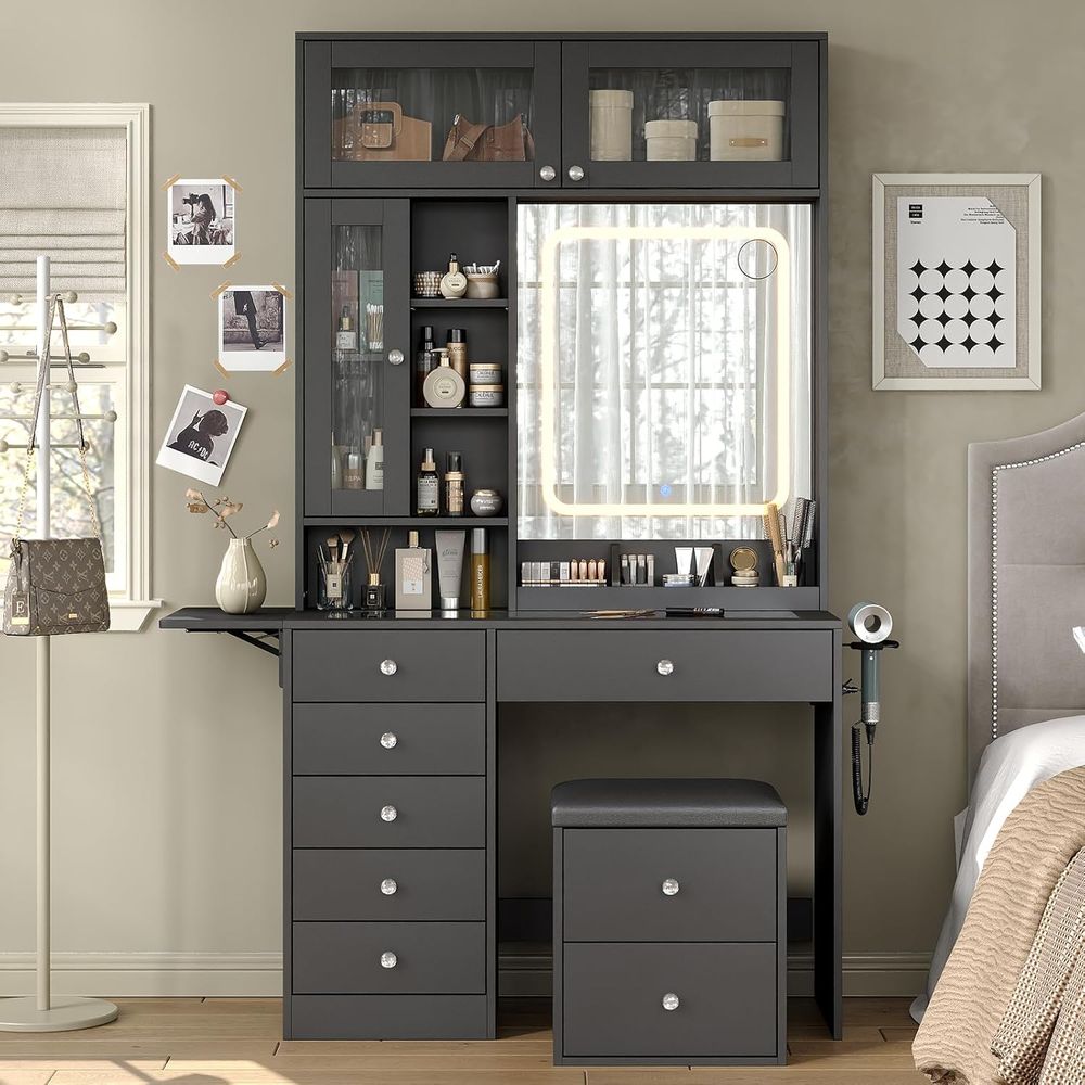 Desk Charging Station - 72 Tall LED Mirror Vanity Desk