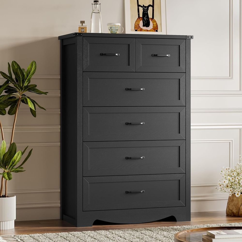 Office Drawer Organizer - 6-Drawer Wooden Chest with Metal Handles,