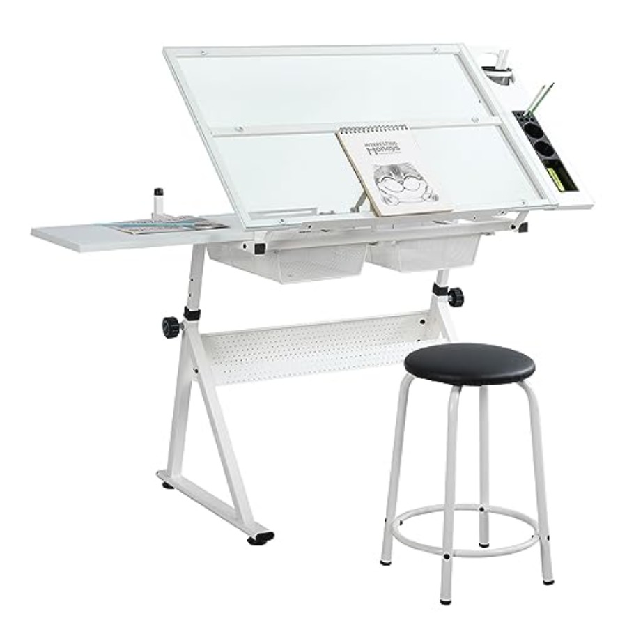 Home Office Desks - Drafting Table with Stool Modern Adjustable
