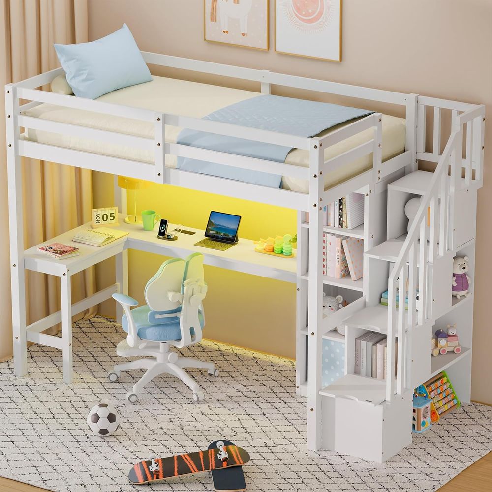 Desk Charging Station - Twin Lot Bed with Stairs, Desk,