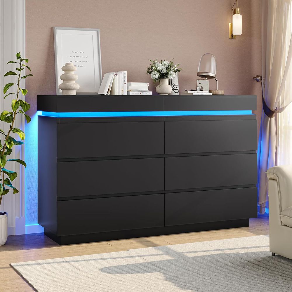Desk Charging Station - 6-Drawer Sliding Top Desk, Wide Chest