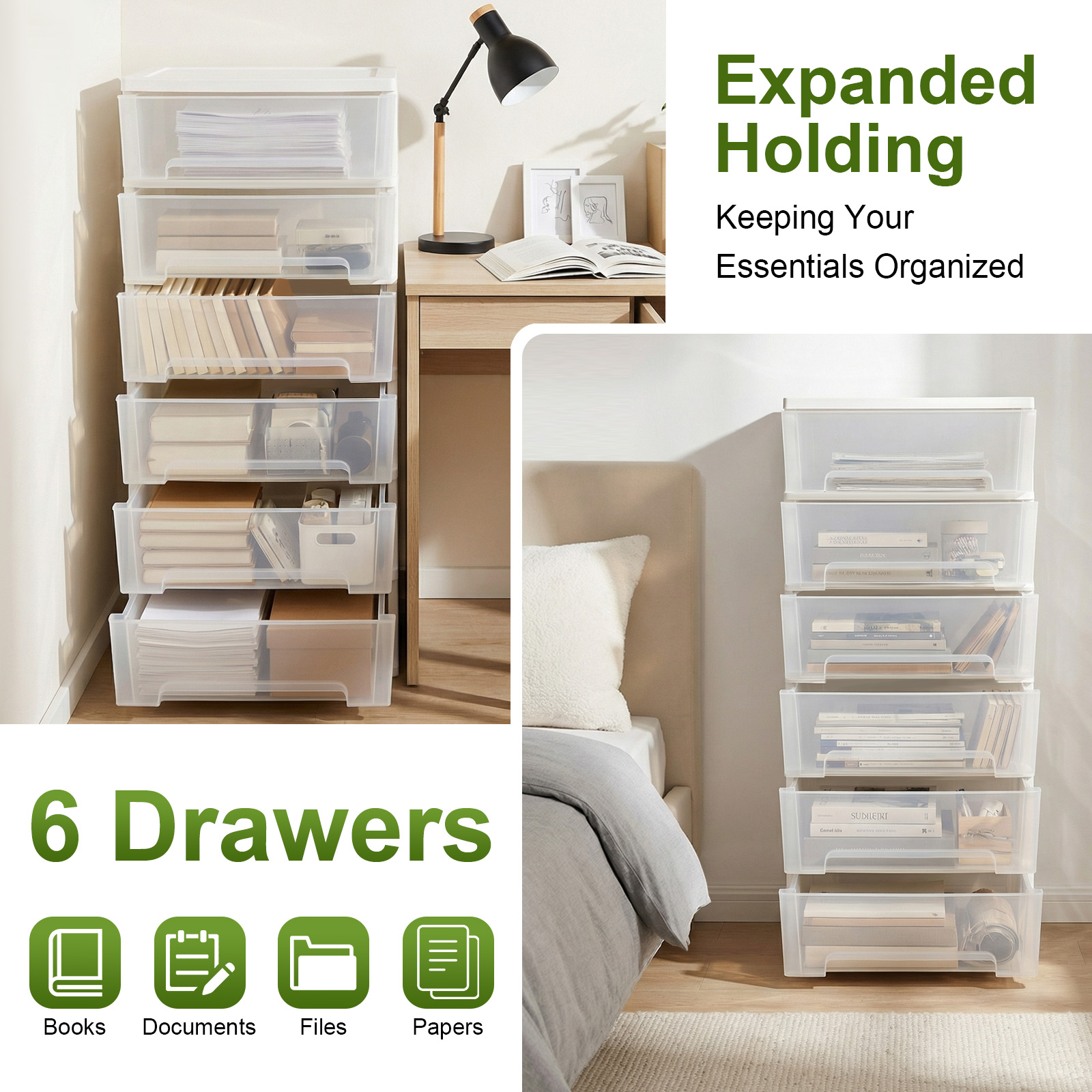 Office Drawer Organizer - 6 Tiers Clear Drawer Storage Organizer,
