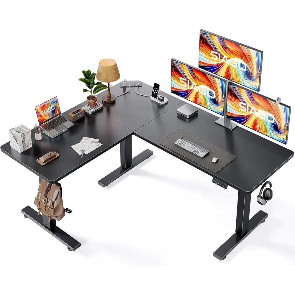 Desk Charging Station - L-Shaped Standing Desk - 63 x