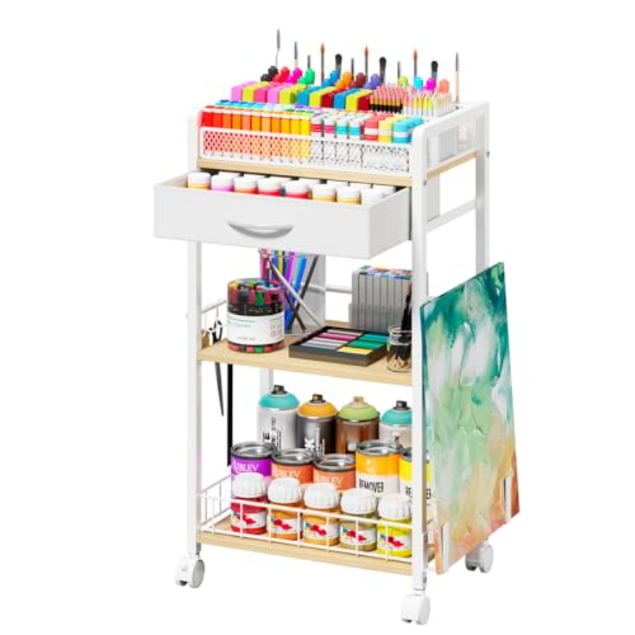 Office Drawer Organizer - 3 Tier Rolling Cart - Metal