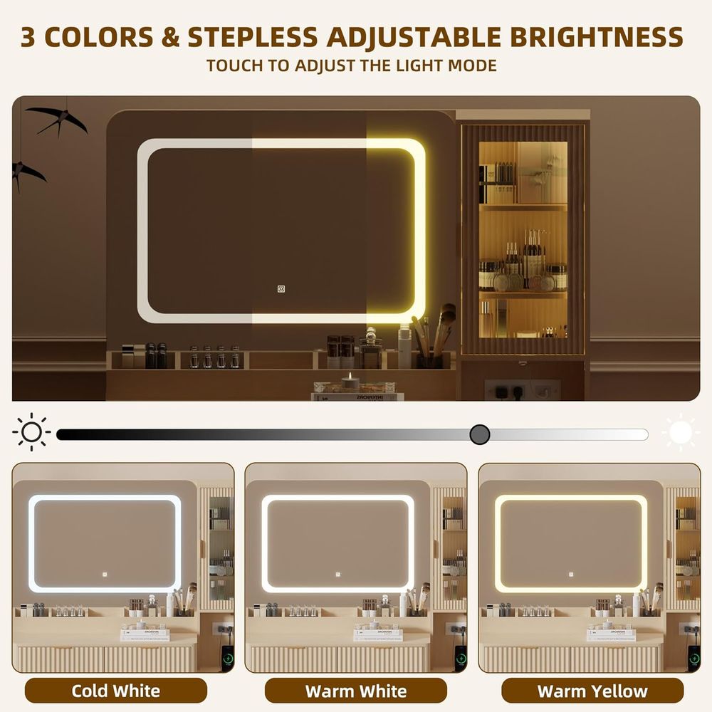 43.3 LED Lighted Vanity Desk w - Desk Charging Station ulasan dan harga