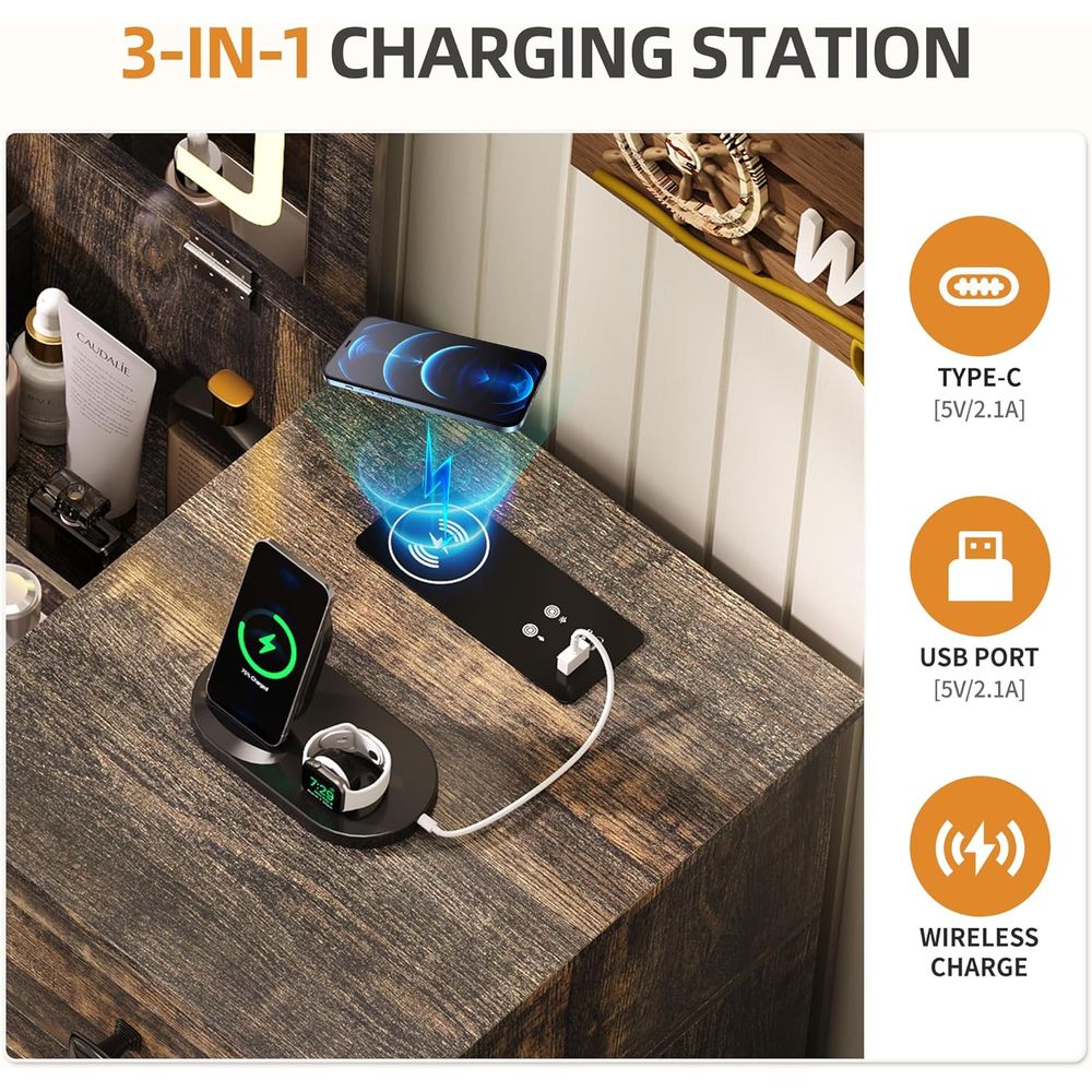 3-in-1 LED Vanity Desk with 3- - Desk Charging Station ulasan dan harga