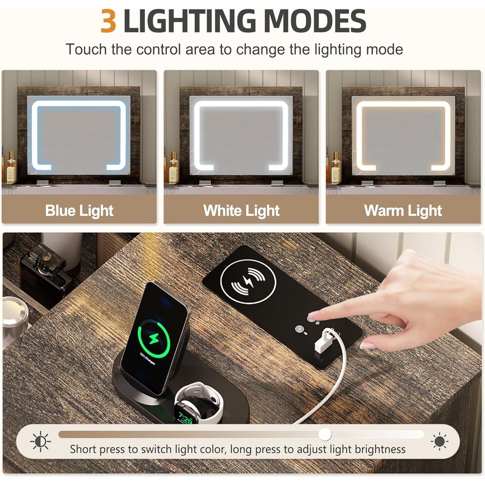 3-in-1 LED Vanity Desk with 3- - Desk Charging Station ulasan dan harga