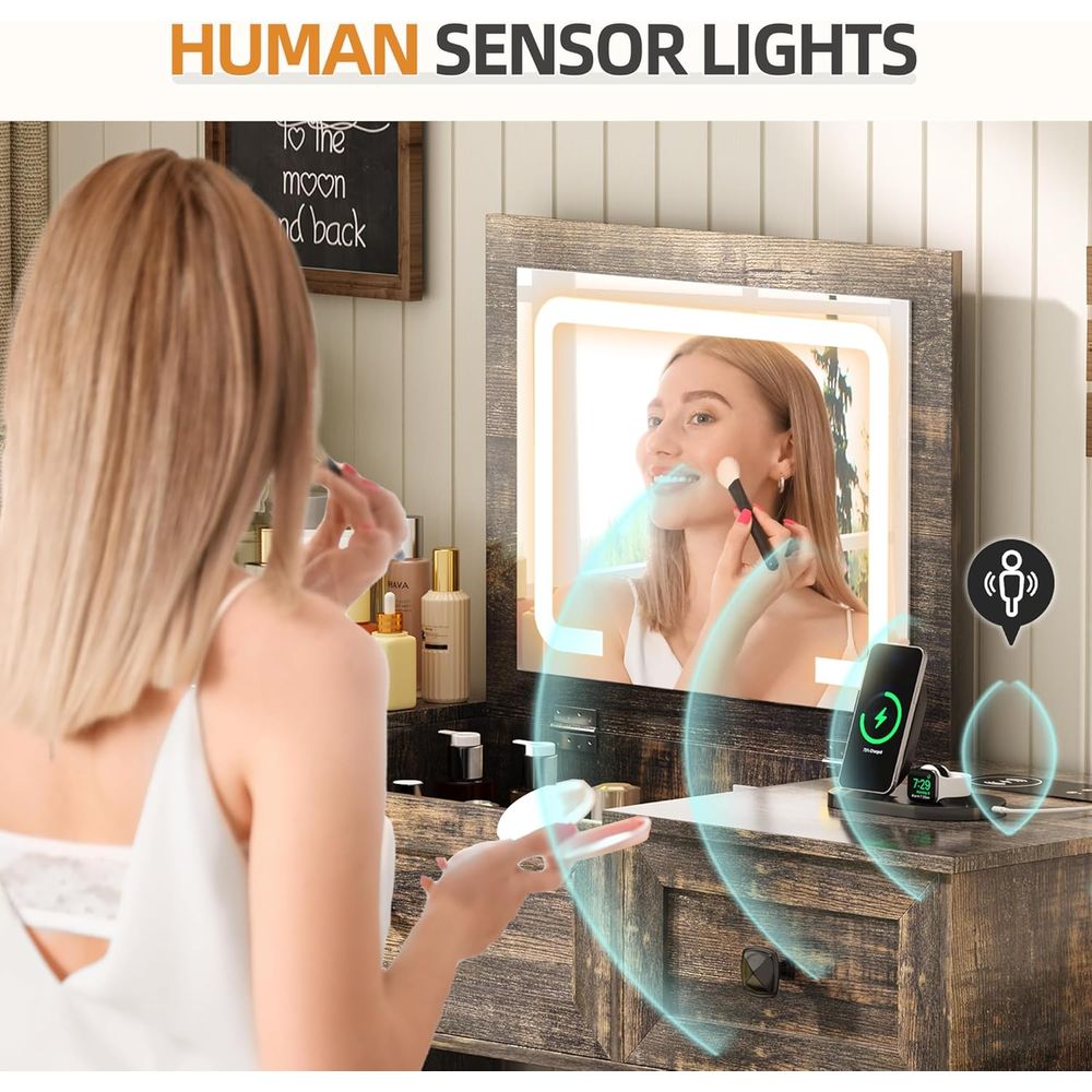 3-in-1 LED Vanity Desk with 3- - Desk Charging Station ulasan dan harga