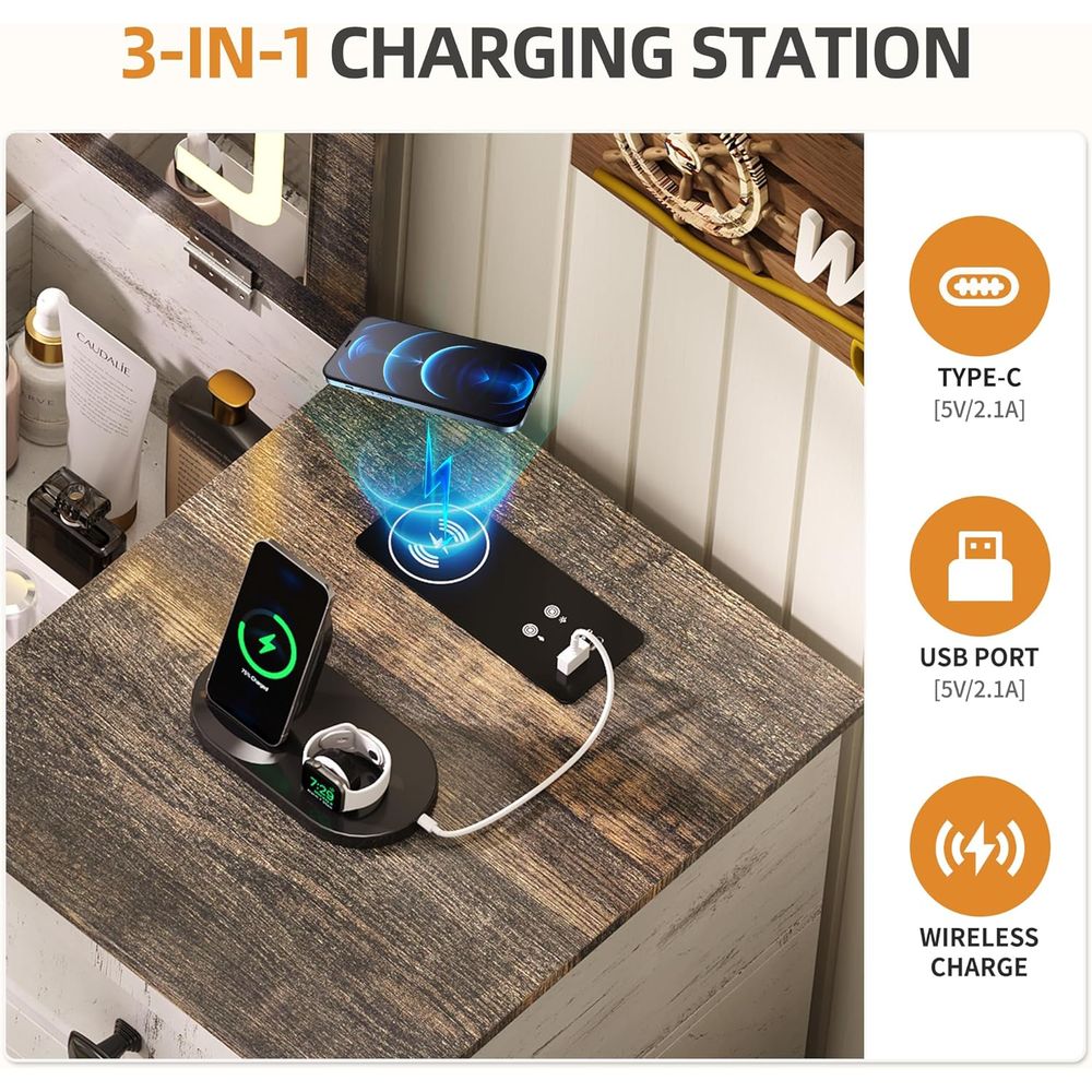 3-in-1 LED Vanity Desk with 3- - Desk Charging Station ulasan dan harga