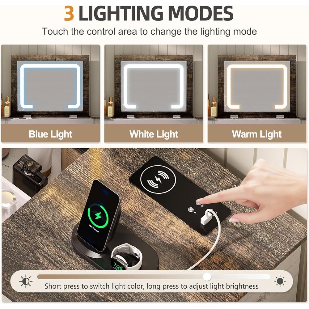 3-in-1 LED Vanity Desk with 3- - Desk Charging Station ulasan dan harga