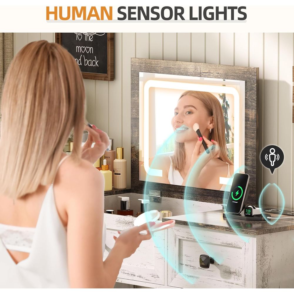 3-in-1 LED Vanity Desk with 3- - Desk Charging Station ulasan dan harga
