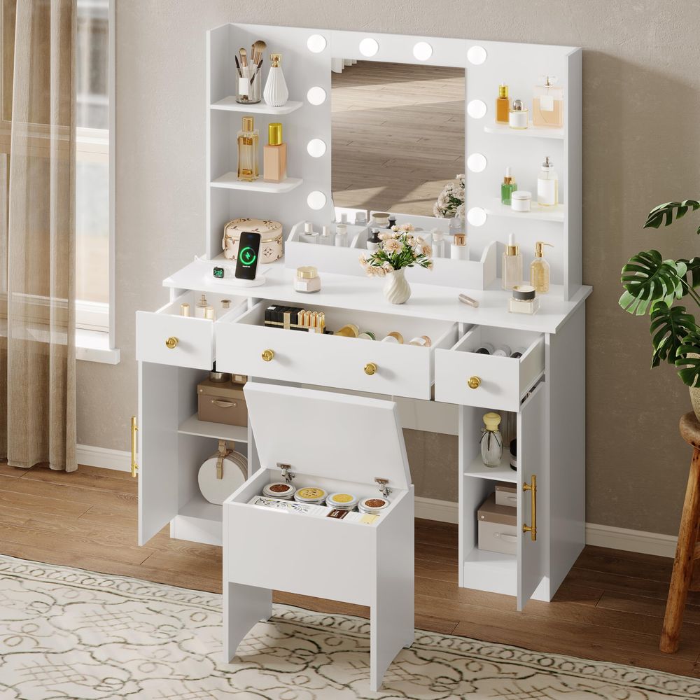 Vanity Desk with Mirror and Li - Desk Charging Station ulasan dan harga