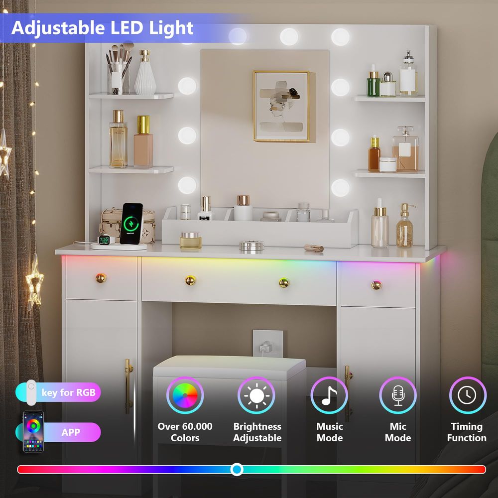 Vanity Desk with Mirror and Li - Desk Charging Station ulasan dan harga