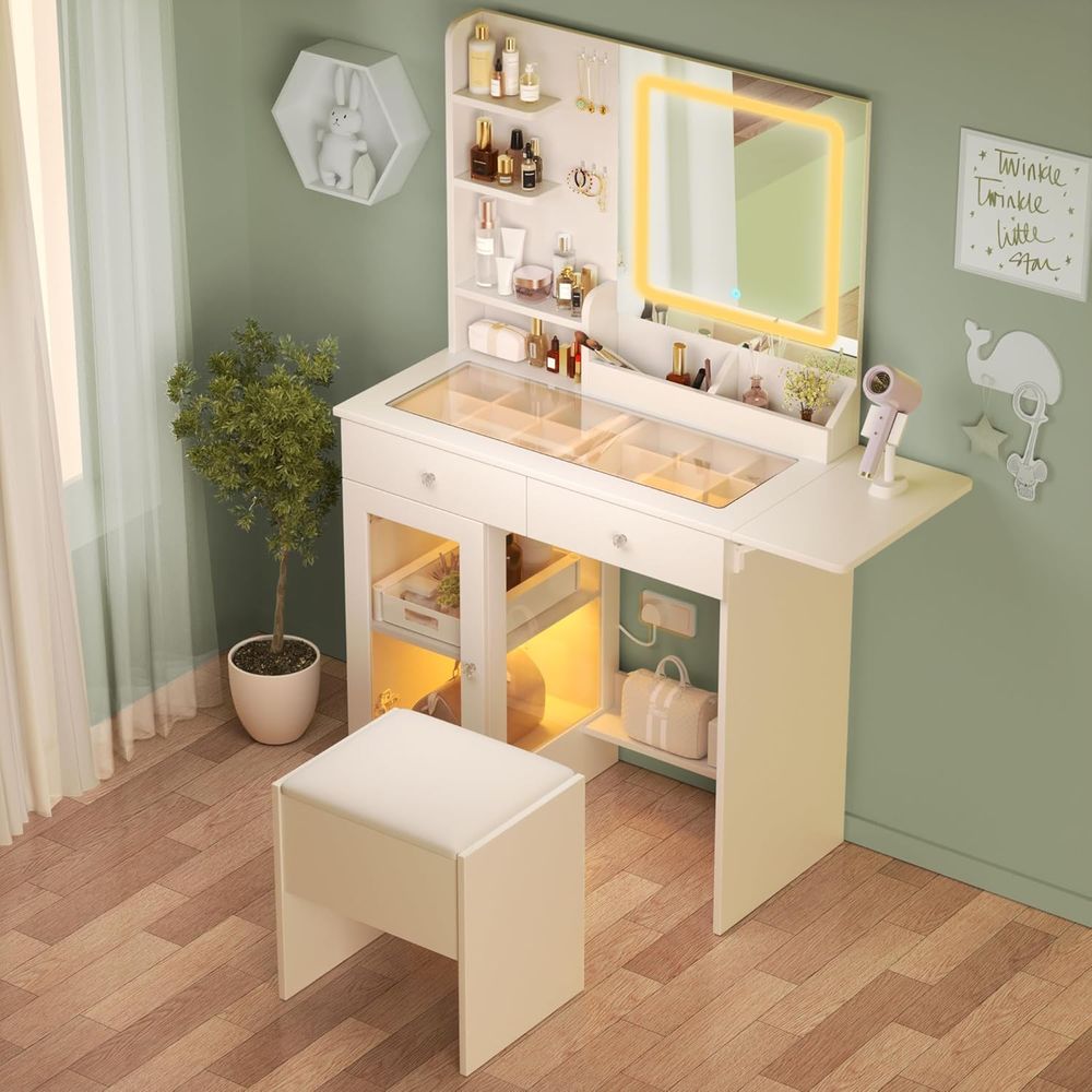 LED Lighted Makeup Vanity with - Desk Charging Station ulasan dan harga