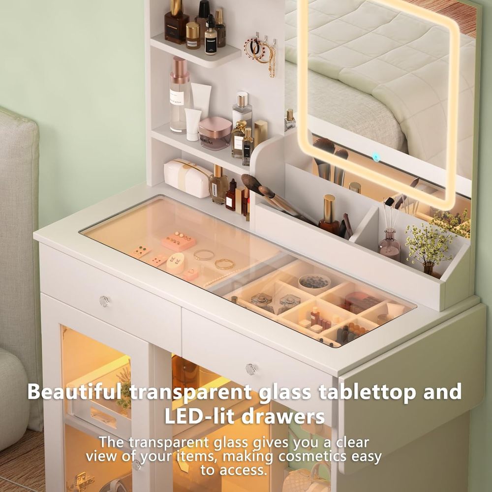 LED Lighted Makeup Vanity with - Desk Charging Station ulasan dan harga