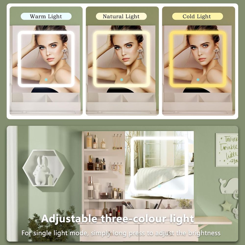 LED Lighted Makeup Vanity with - Desk Charging Station ulasan dan harga