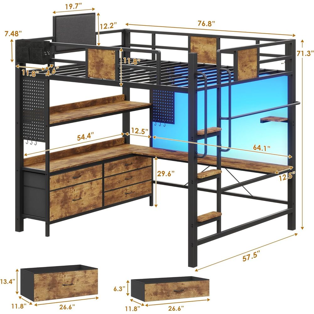 Heavy-Duty Metal Bed with Desk - Desk Charging Station ulasan dan harga