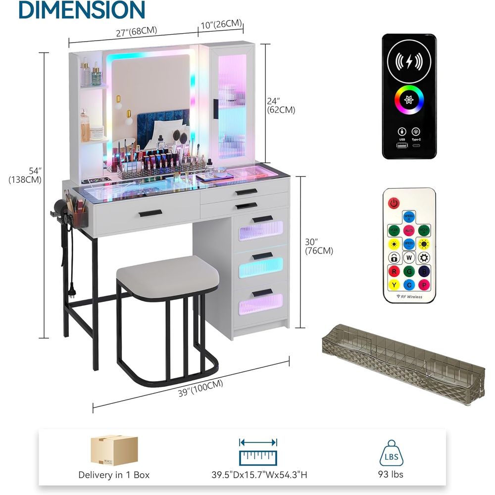 LED-Illuminated Glass Top Vani - Desk Charging Station ulasan dan harga