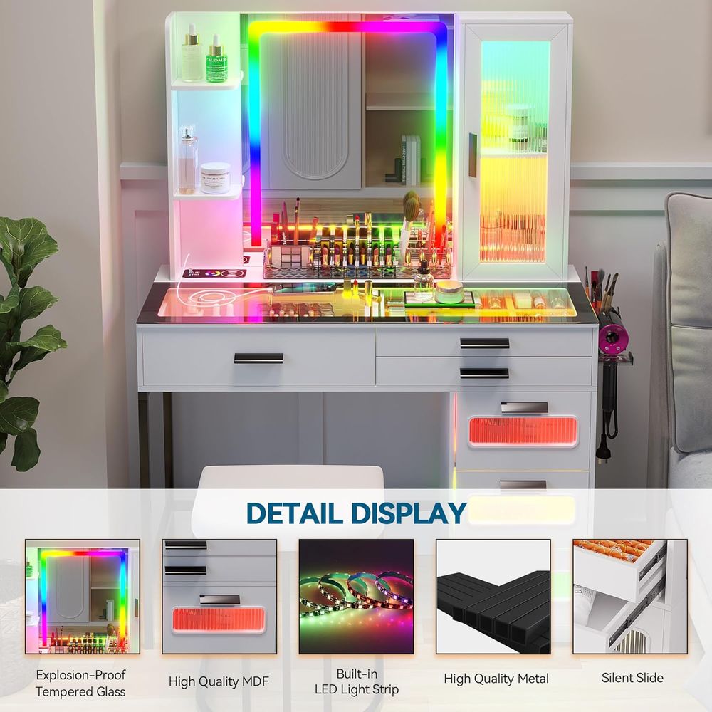 LED-Illuminated Glass Top Vani - Desk Charging Station ulasan dan harga