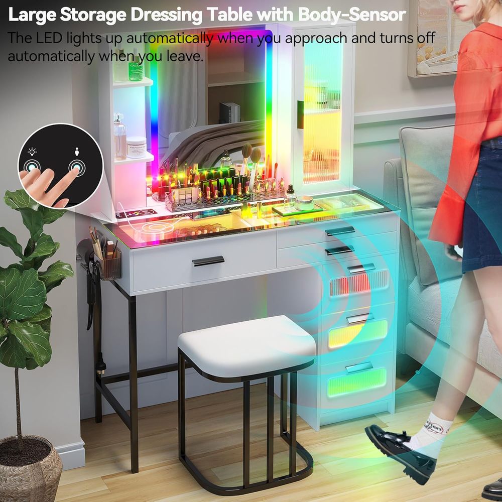 LED-Illuminated Glass Top Vani - Desk Charging Station ulasan dan harga