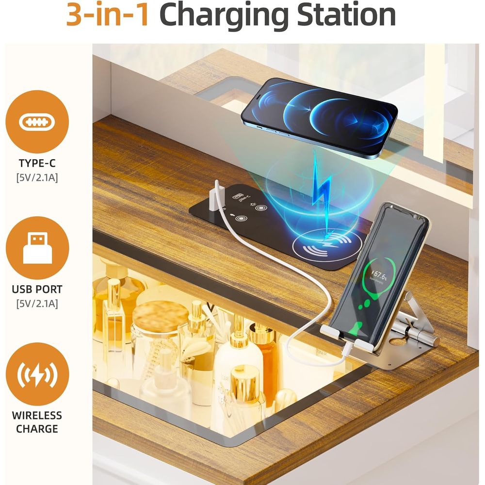58 White Vanity Desk with 3-Co - Desk Charging Station ulasan dan harga