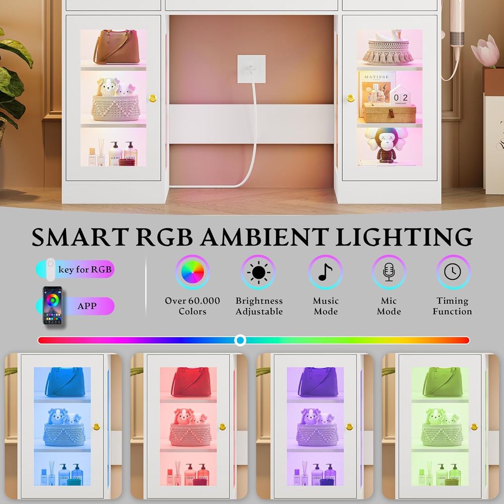 LED-Lit Makeup Vanity Desk wit - Desk Charging Station ulasan dan harga