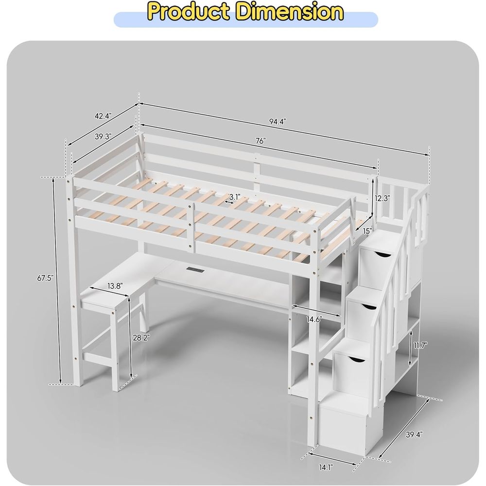 Twin Lot Bed with Stairs, Desk - Desk Charging Station ulasan dan harga