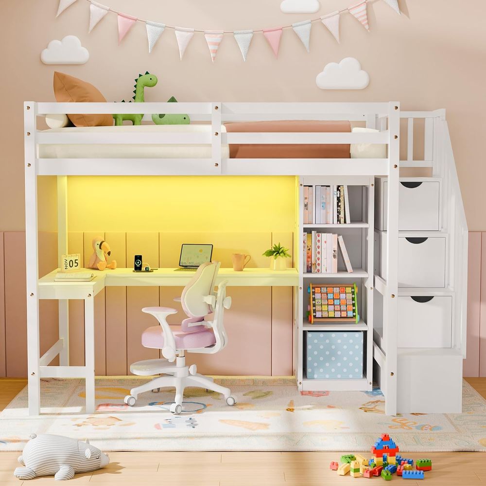 Twin Lot Bed with Stairs, Desk - Desk Charging Station ulasan dan harga