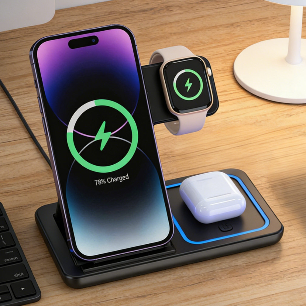 Foldable 3 in 1 Wireless Charg - Desk Charging Station ulasan dan harga