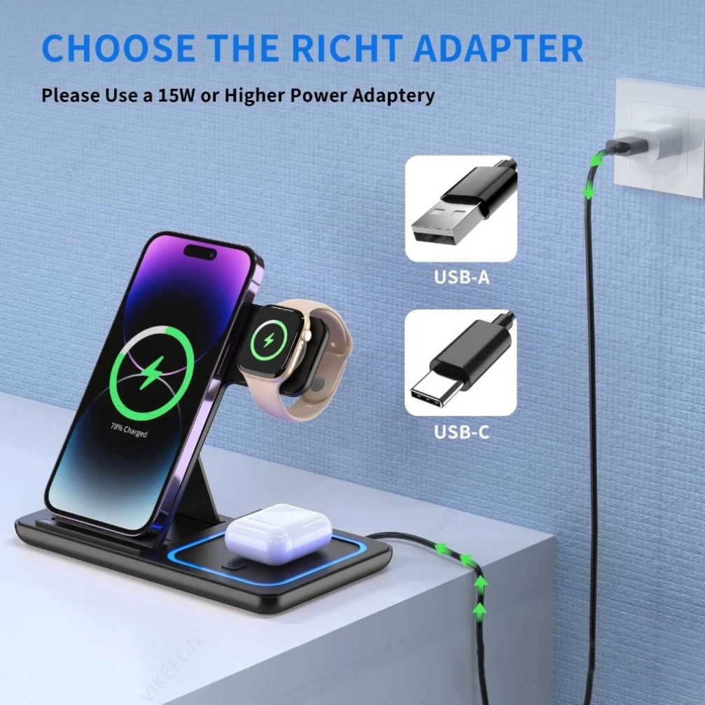 Foldable 3 in 1 Wireless Charg - Desk Charging Station ulasan dan harga