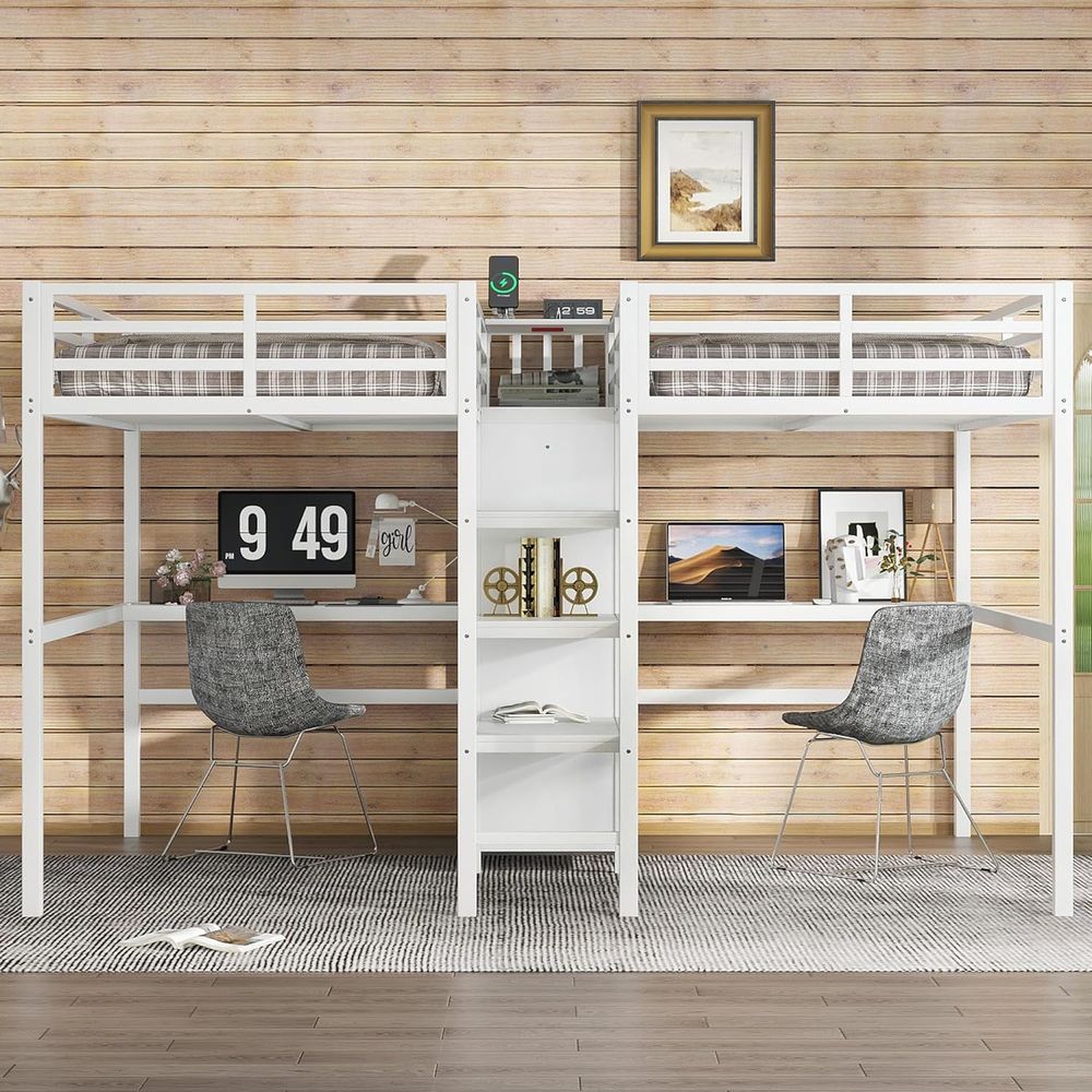 Twin Size Metal Bed with Desk, - Desk Charging Station ulasan dan harga