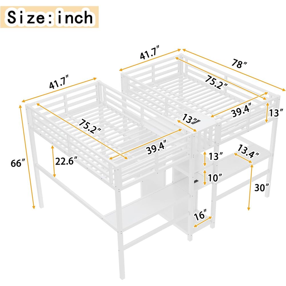 Twin Size Metal Bed with Desk, - Desk Charging Station ulasan dan harga