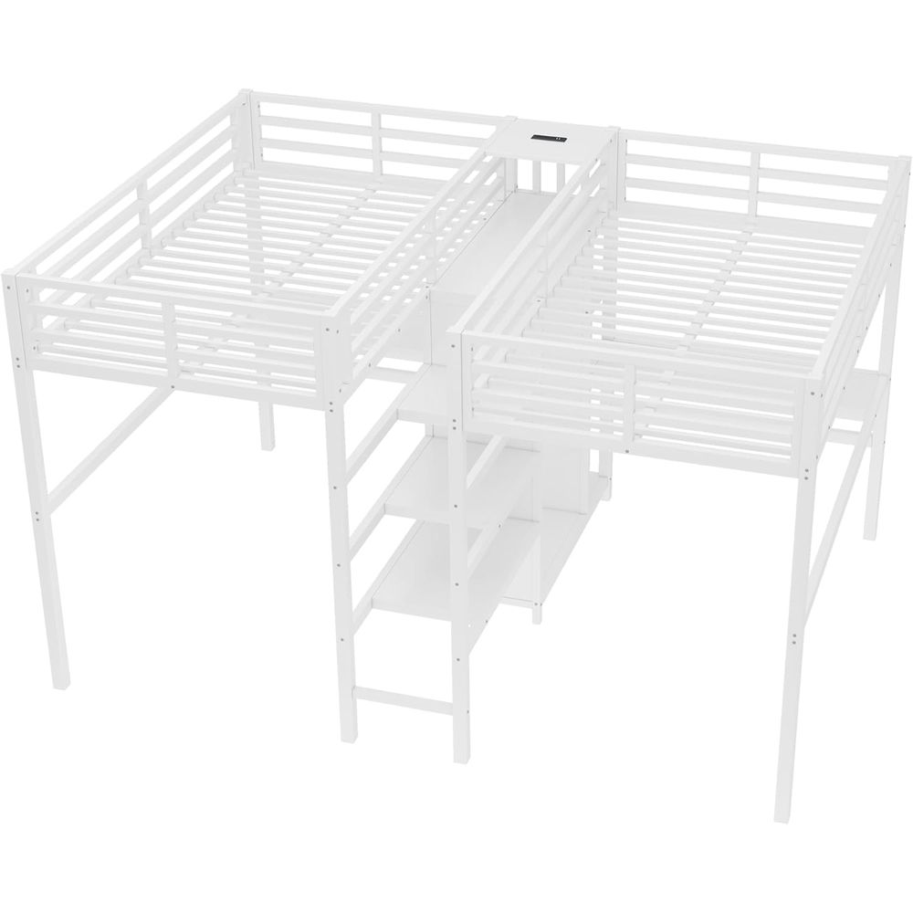 Twin Size Metal Bed with Desk, - Desk Charging Station ulasan dan harga