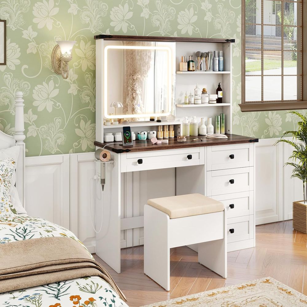 Makeup Vanity Desk with Mirror - Desk Charging Station ulasan dan harga