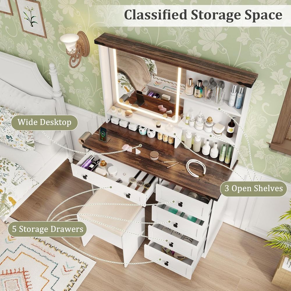 Makeup Vanity Desk with Mirror - Desk Charging Station ulasan dan harga