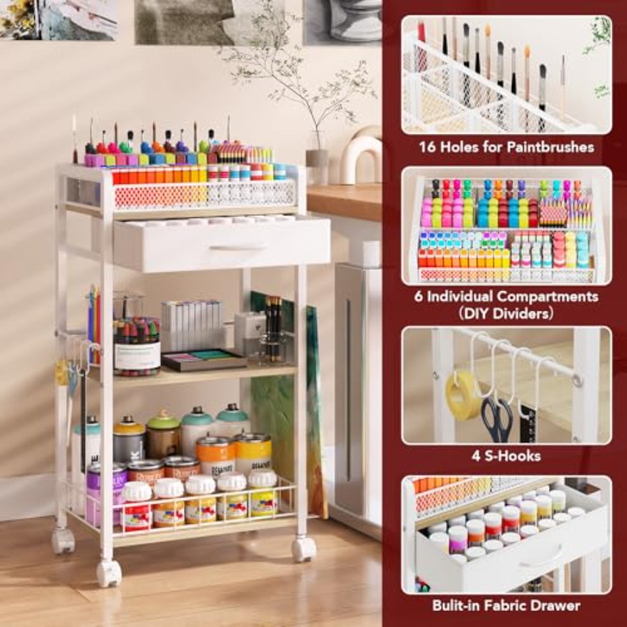3 Tier Rolling Cart - Metal Ut - Office Drawer Organizer ulasan dan harga