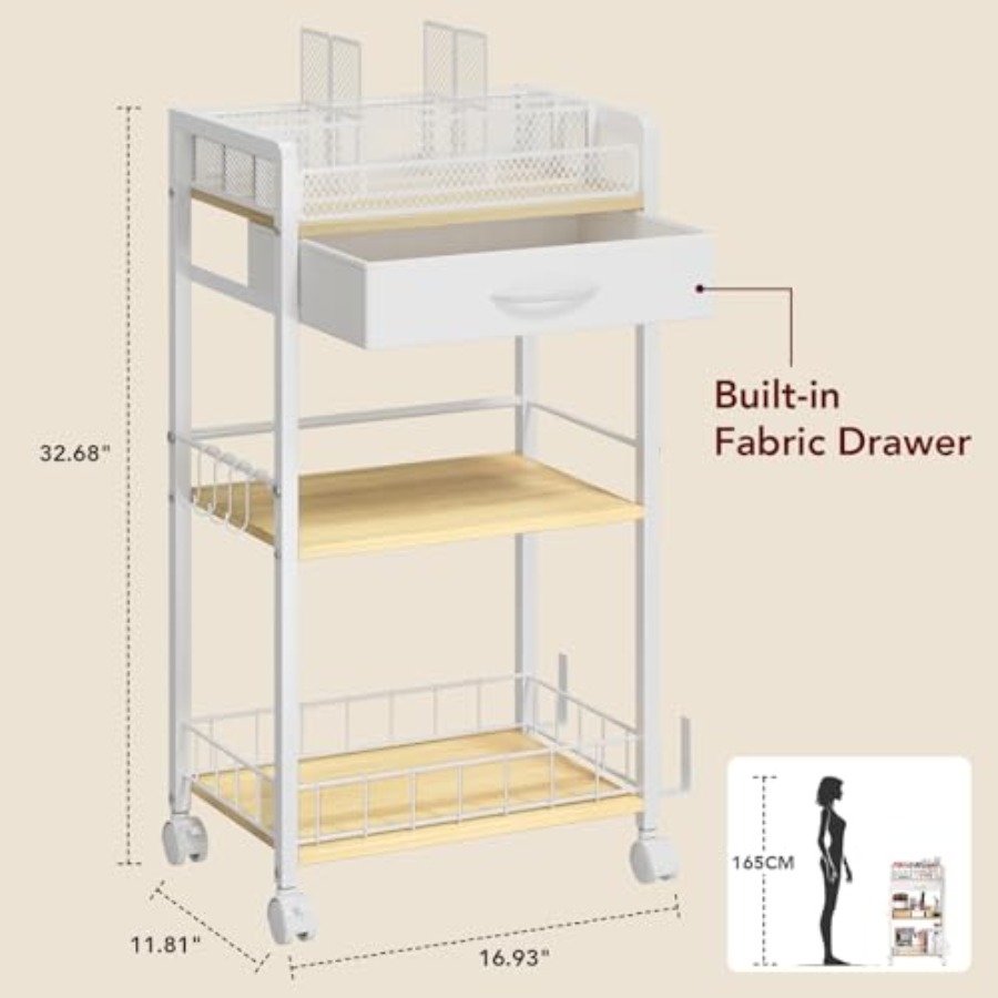 3 Tier Rolling Cart - Metal Ut - Office Drawer Organizer ulasan dan harga
