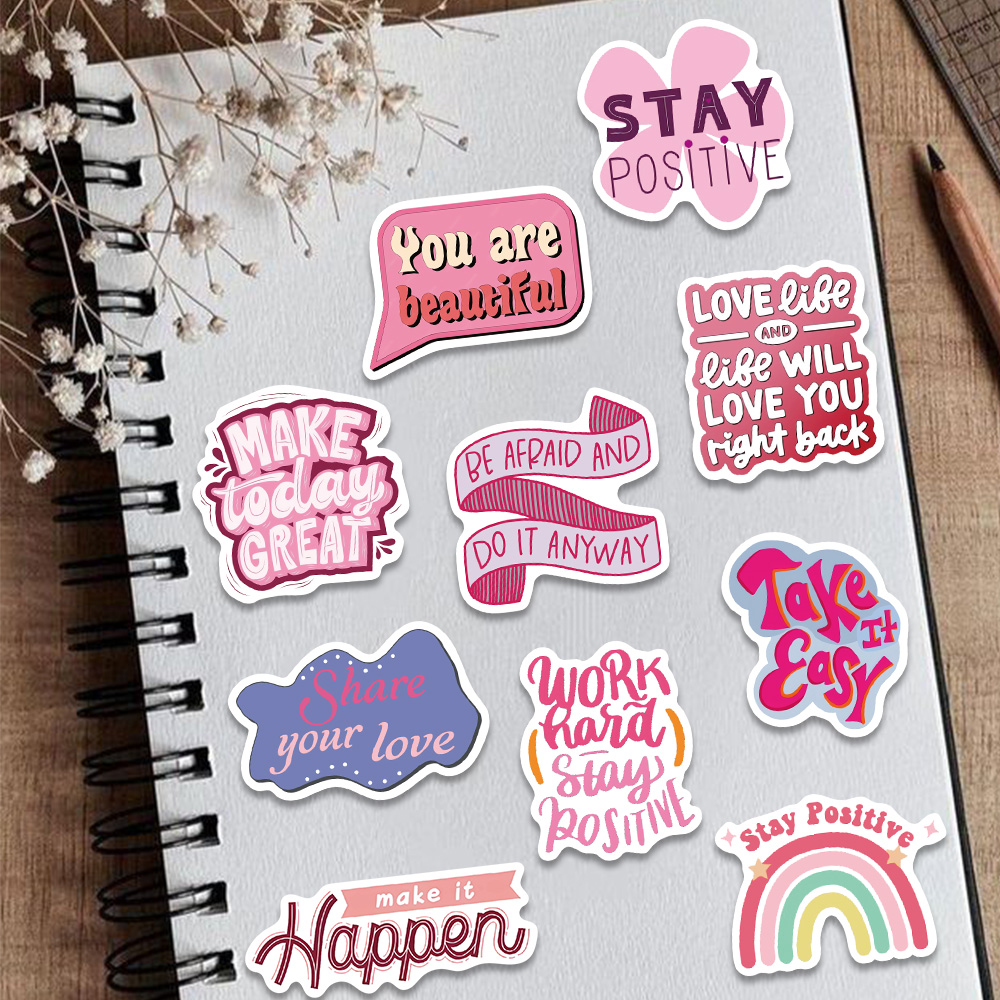 50pcs Pink Inspirational Phras - Home Office Quotes ulasan dan harga