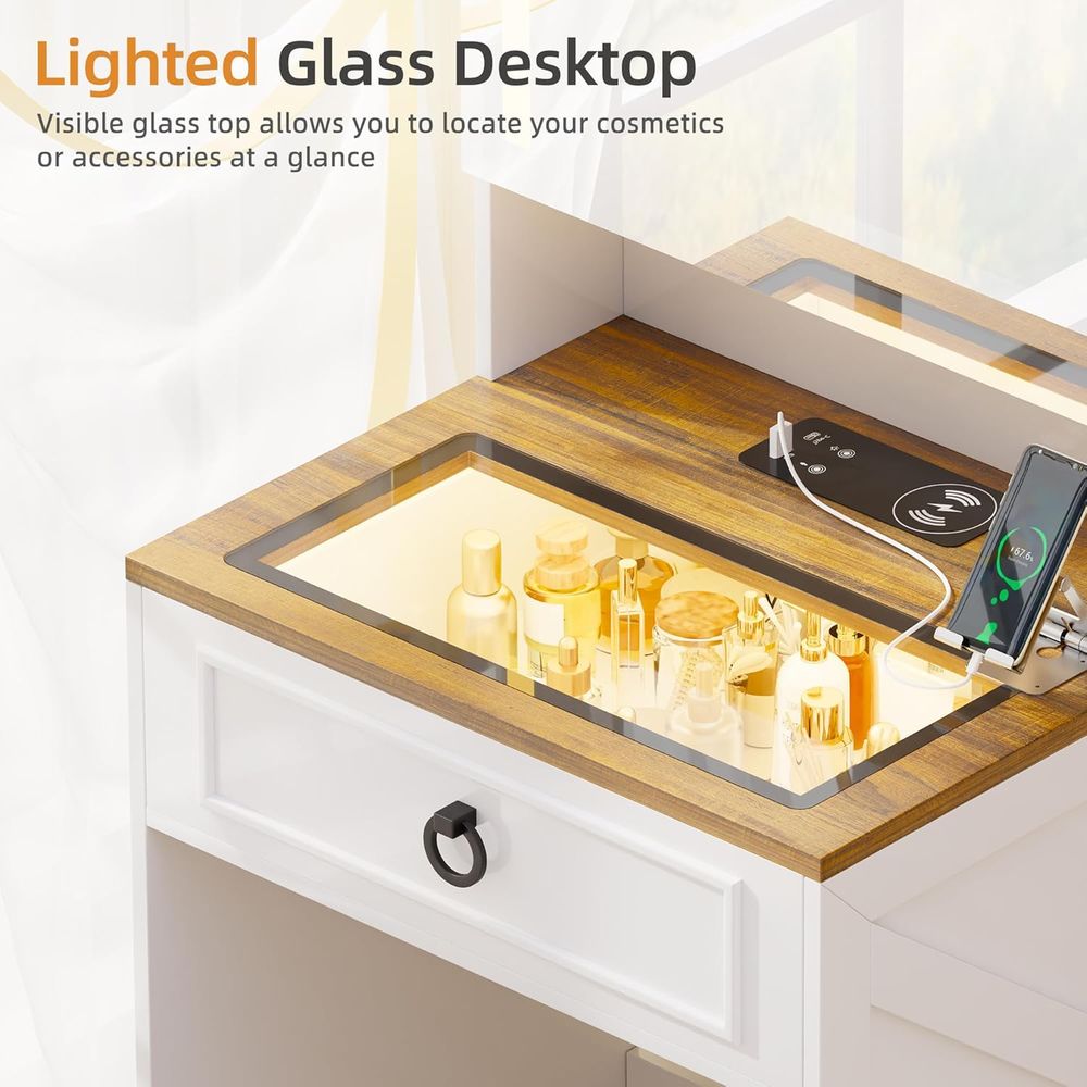 3-in-1 Small Vanity Desk with  - Desk Charging Station ulasan dan harga