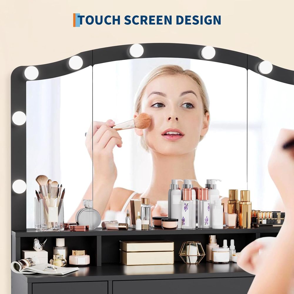 Lighted Vanity Desk with 10-LE - Desk Charging Station ulasan dan harga
